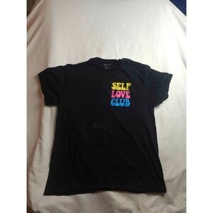 Popular Girl Self Love Club T-Shirt Women Large Black Floral Short Sleeve Cotton